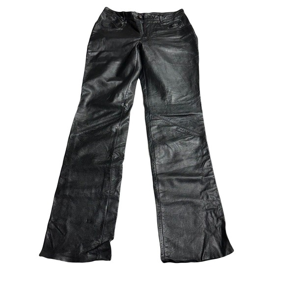 HARLEY DAVIDSON leather pants Women’s Size 2 black MOTORCYCLE jeans Straight Leg